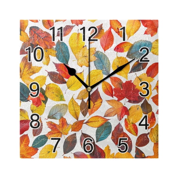Ryvnso Autumn Leaves Wall Clock Square Silent Non-Ticking Battery Operated 7.78"