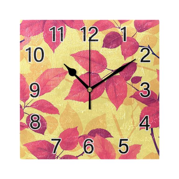 Ryvnso Autumn Leaves Wall Clock Square Silent Non-Ticking Battery Operated 7.78"