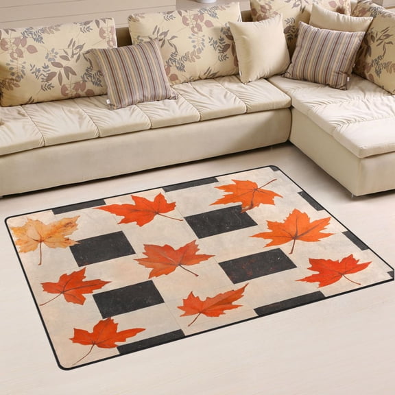 Ryvnso Autumn Leaves on Black Checkered Area Floor Mat Non-Slip Carpet Soft Rugs Doormats 60" x 39"