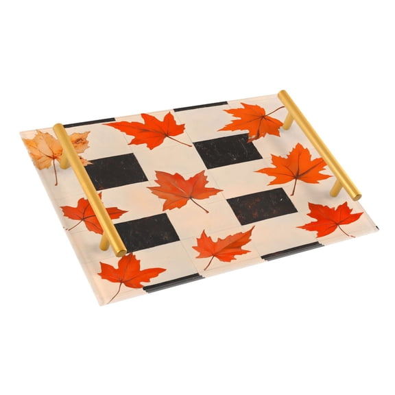 Ryvnso Autumn Leaves on Black Checkered Bathroom Tray Vanity Countertop Trays Acrylic Organizer