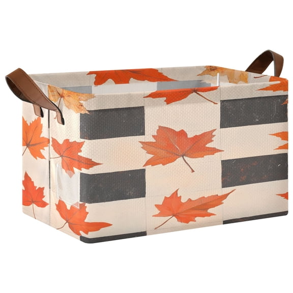 Ryvnso Autumn Leaves on Black Checkered Storage Bins Large Basket Foldable Cube Toys Organizer with Handles 1 PC