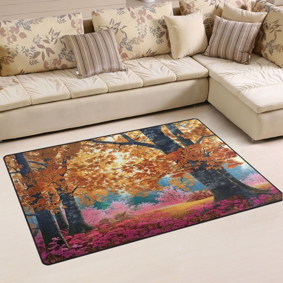 Ryvnso Autumn Maple Leaf Forest Area Floor Mat Non-Slip Carpet Soft Rugs Doormats 60" x 39"