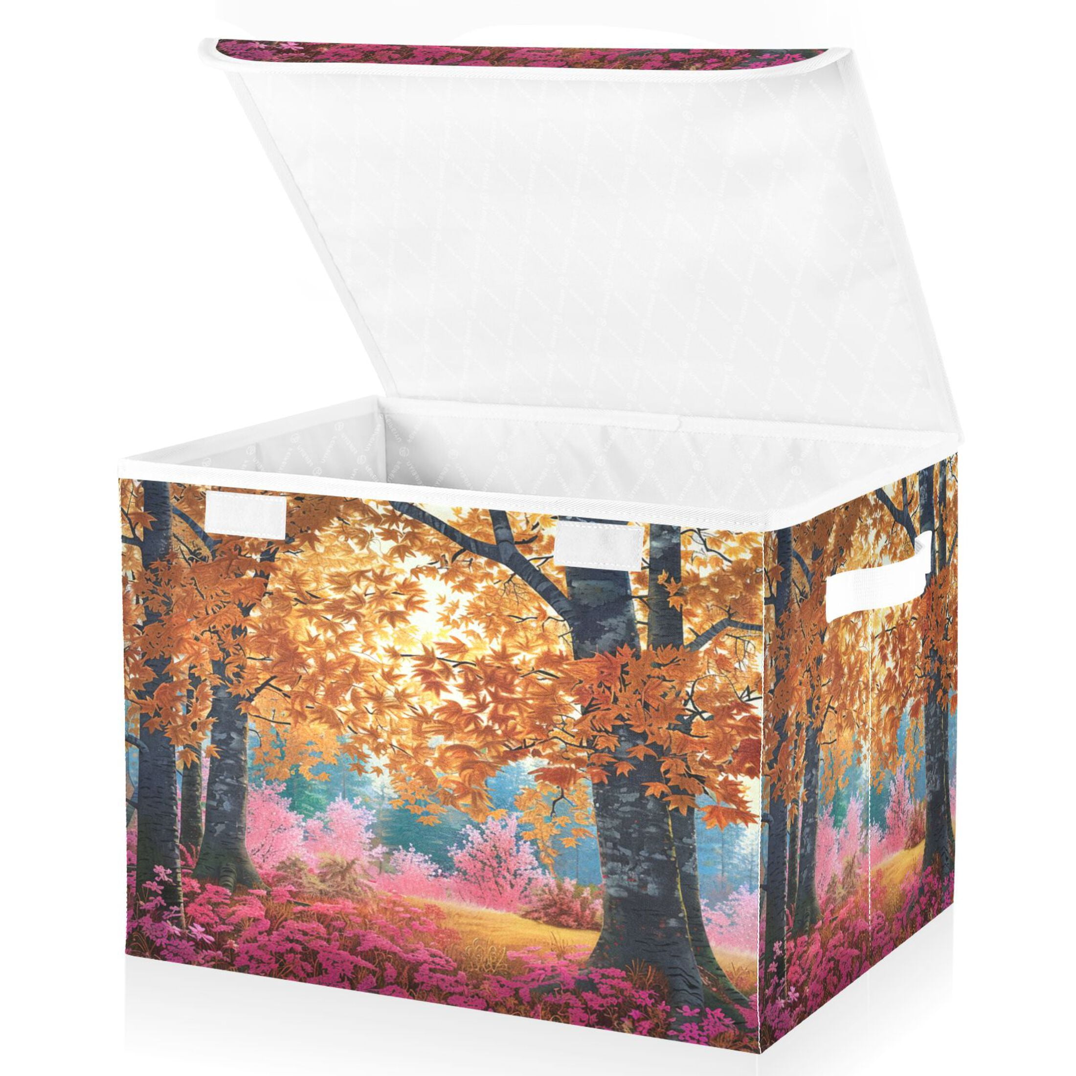 Fall Foldable Ryvnso Autumn Maple Leaf Forest Large Lidded Foldable Storage Baskets ...