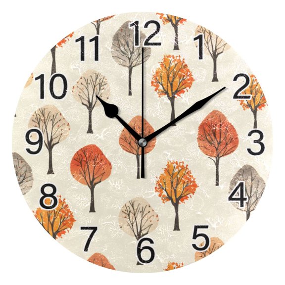 Ryvnso Autumn Trees Pattern Wall Clock Non Ticking Silent Kitchen Clock Battery Operated Clocks 10 inch