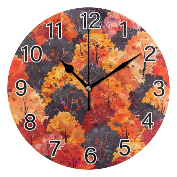 Ryvnso Autumn Trees Wall Clock Non Ticking Silent Kitchen Clock Battery Operated Clocks 10 inch