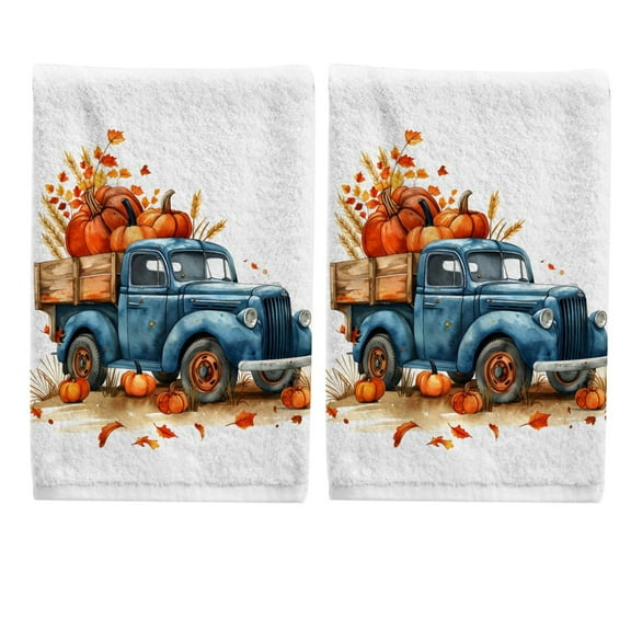 Ryvnso Autumn Truck with Pumpkins Hand Towels Set for Bathroom Cotton Face Towel Decorative 15.5x29.5 inch