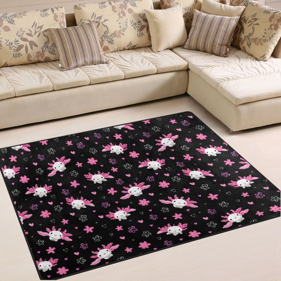 Ryvnso Axolotl Pink Flower Area Rug Floor Mats Non-Slip Home Carpet 63 x 48 inch