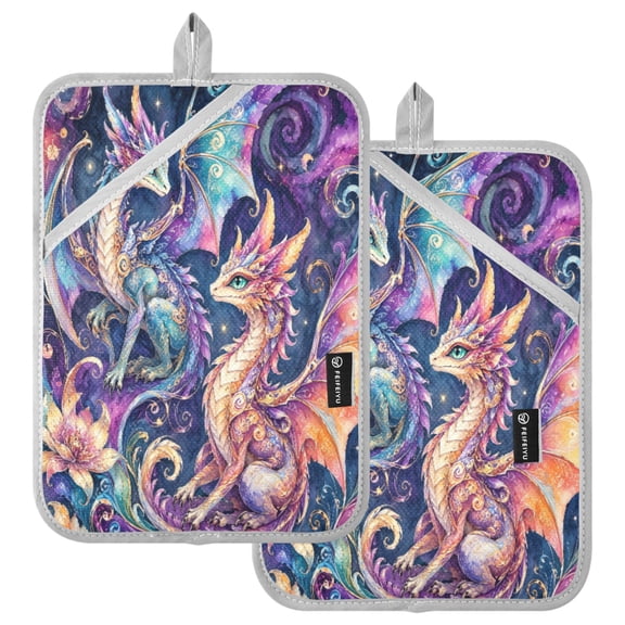 Ryvnso Aztec Dragon Pattern Oven Mitts Heat Resistant Pot Holders Set of 2 Hot Pads