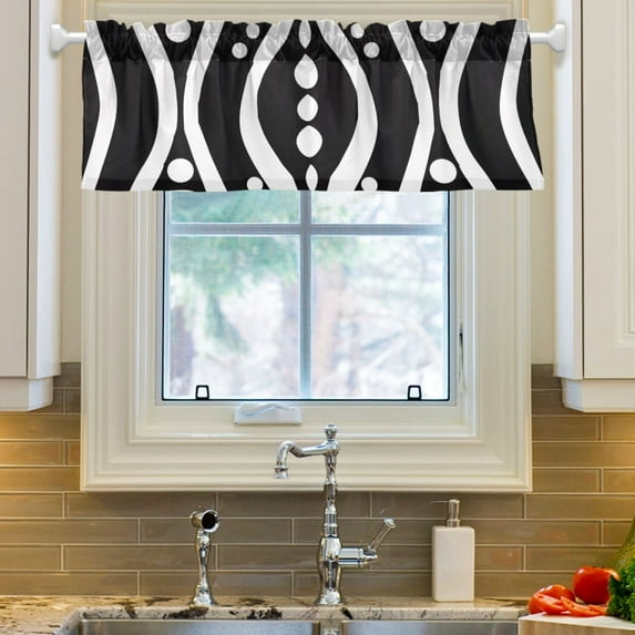 Ryvnso Balck and White Pattern Window Valance Kitchen Farmhouse Rod Pocket Short Curtain 54x18 inch