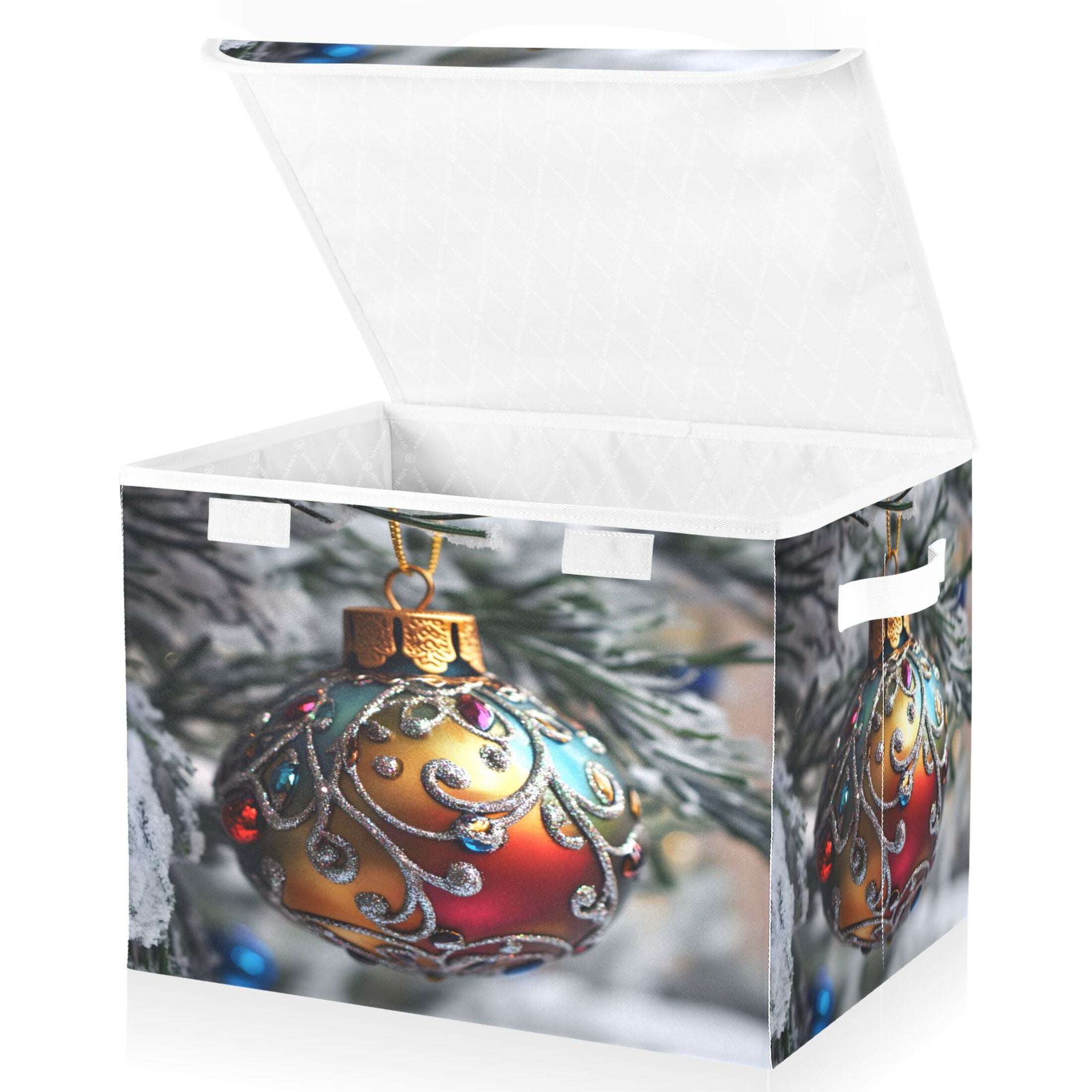 Ryvnso Ball on Christmas Tree Large Lidded Foldable Storage Baskets Cubes Boxes Lids Bin for Home