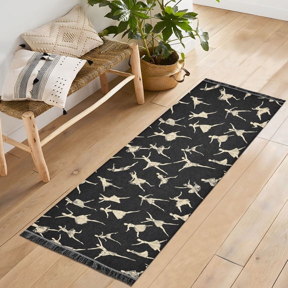 Ryvnso Ballet Dancers Bedroom Runner Rug 2'x6' Hallway Area Carpet Non Slip Entryway Mat with Tassels