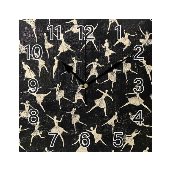 Ryvnso Ballet Dancers Wall Clock Square Silent Non-Ticking Battery Operated 7.78"