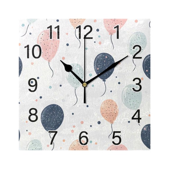 Ryvnso Balloons Polka Dot Wall Clock Square Silent Non-Ticking Battery Operated 7.78"