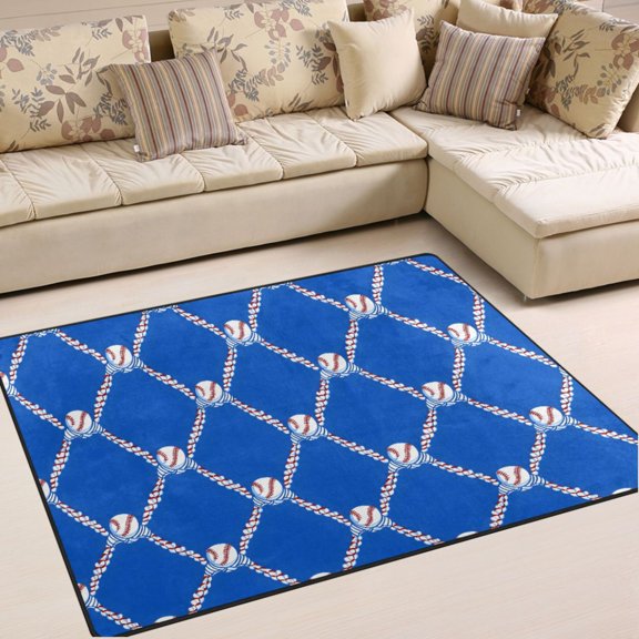 Ryvnso Baseball Area Rug Floor Mats Non-Slip Home Carpet 63 x 48 inch