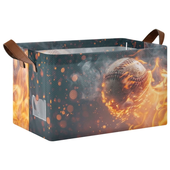 Ryvnso Baseball Ball with Fire Storage Bins Large Basket Foldable Cube Toys Organizer with Handles 1 PC
