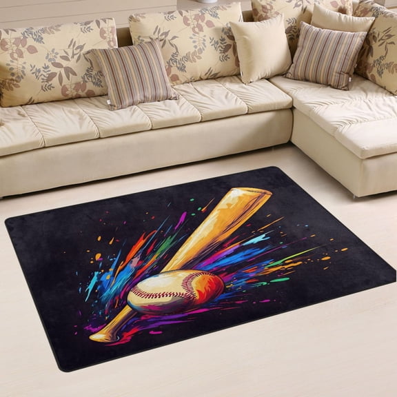 Ryvnso Baseball Bat Area Floor Mat Non-Slip Carpet Soft Rugs Doormats 60" x 39"