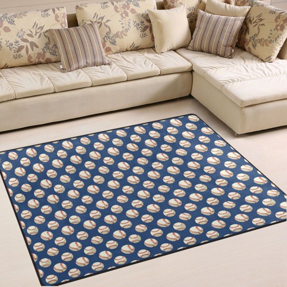 Ryvnso Baseball Blue Area Rug Floor Mats Non-Slip Home Carpet 80 x 58 inch
