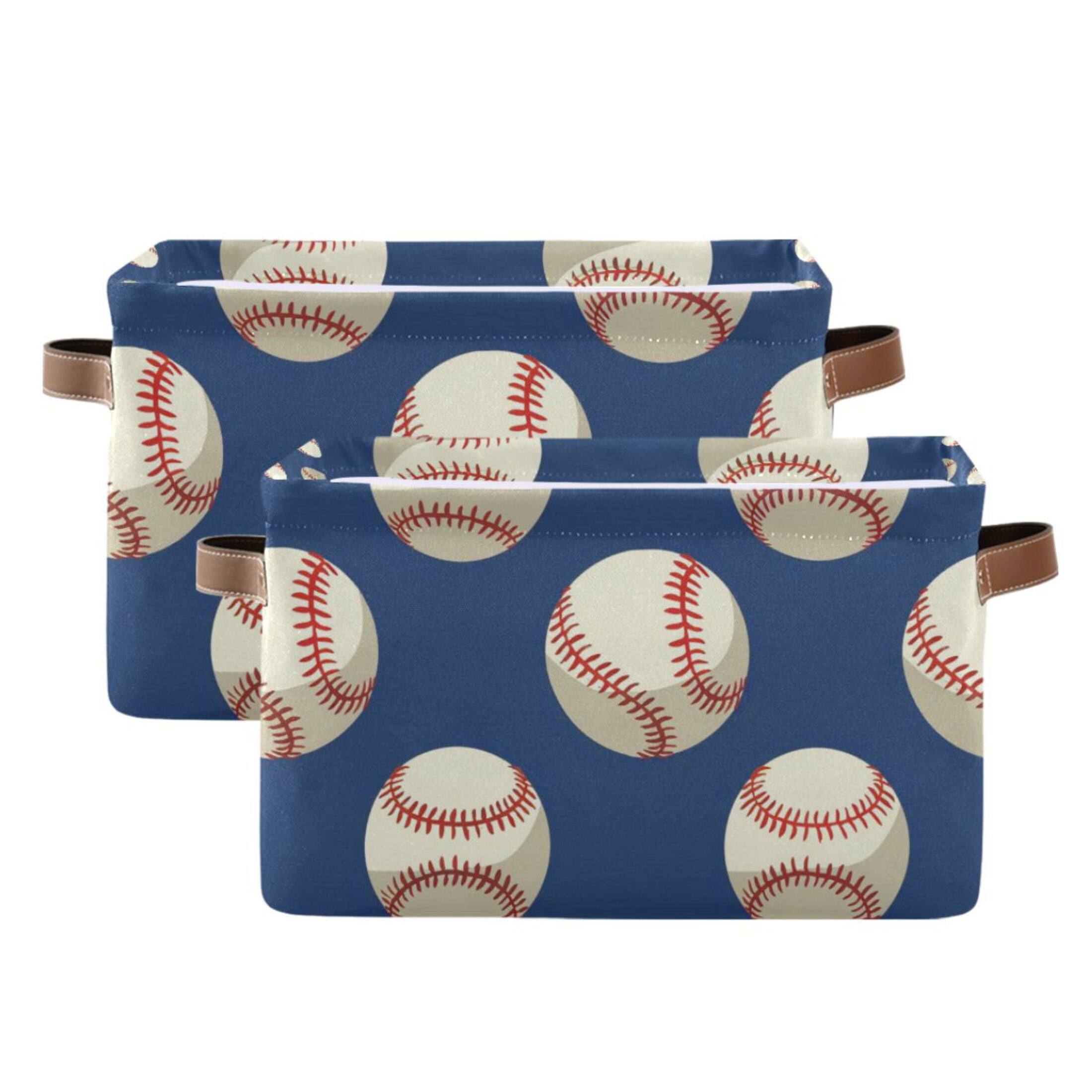 Ryvnso Baseball Blue Storage Basket Large Bin Foldable Boxes Toys Organizer 14.2x10.2x8.3in 2 PCs
