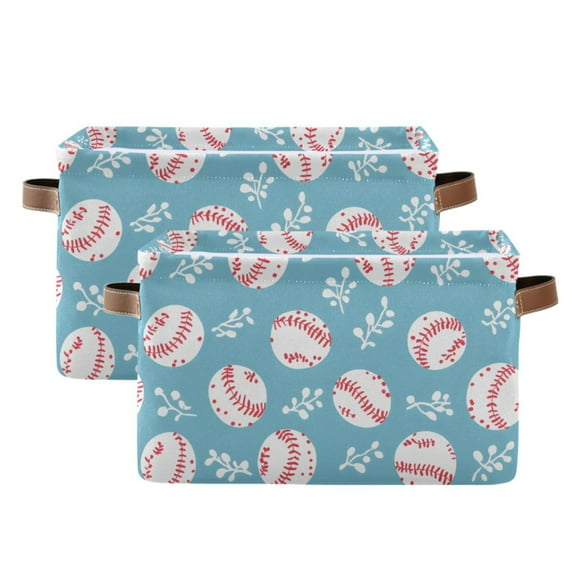Ryvnso Baseball Cute Leaf Storage Basket Large Bin Foldable Boxes Toys Organizer 14.2x10.2x8.3in 2 PCs