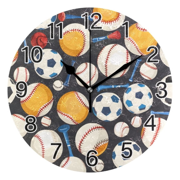 Ryvnso Baseball Football Wall Clock Non Ticking Silent Kitchen Clock Battery Operated Clocks 10 inch
