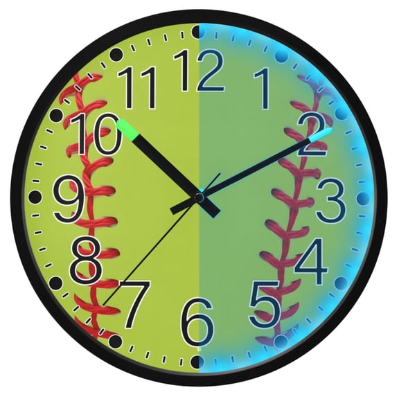 Ryvnso Baseball Green 12 Inch Night Light Wall Clock Silent Battery Operated Luminous Clocks