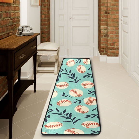 Ryvnso Baseball Leaf Hallway Runner Rugs Floor Carpet Non Slip Entryway Mat 2' x 6'