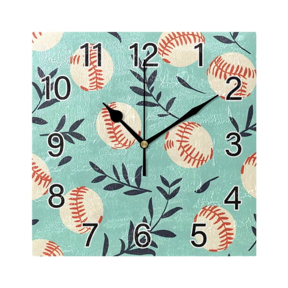 Ryvnso Baseball Leaf Wall Clock Square Silent Non-Ticking Battery Operated 7.78"