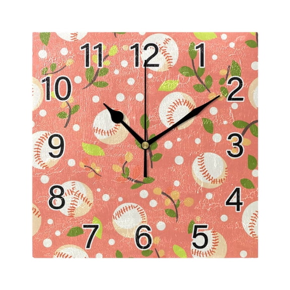 Ryvnso Baseball Leaves Wall Clock Square Silent Non-Ticking Battery Operated 7.78"