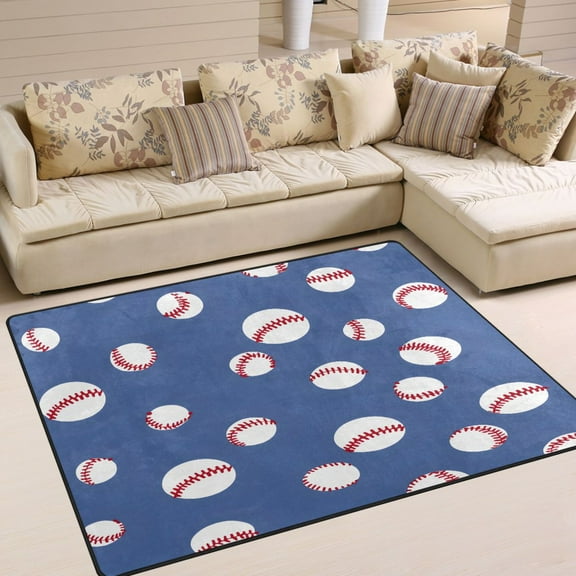 Ryvnso Baseball Pattern Area Floor Rugs Soft Non-Slip Large Mats Nursery Carpets 80" x 58"