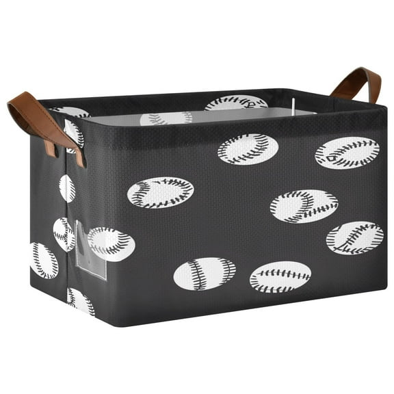 Ryvnso Baseball Pattern Storage Bins Large Basket Foldable Cube Toys Organizer with Handles 1 PC