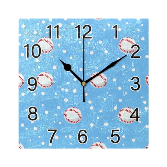 Ryvnso Baseball Polka Dot Wall Clock Square Silent Non-Ticking Battery Operated 7.78"
