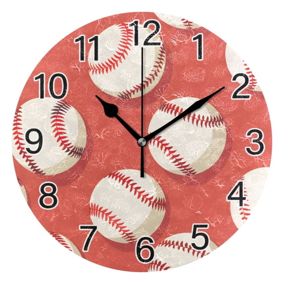 Ryvnso Baseball Red Wall Clock Non Ticking Silent Kitchen Clock Battery Operated Clocks 10 inch