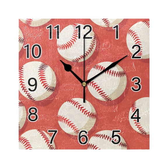 Ryvnso Baseball Red Wall Clock Square Silent Non-Ticking Battery Operated 7.78"