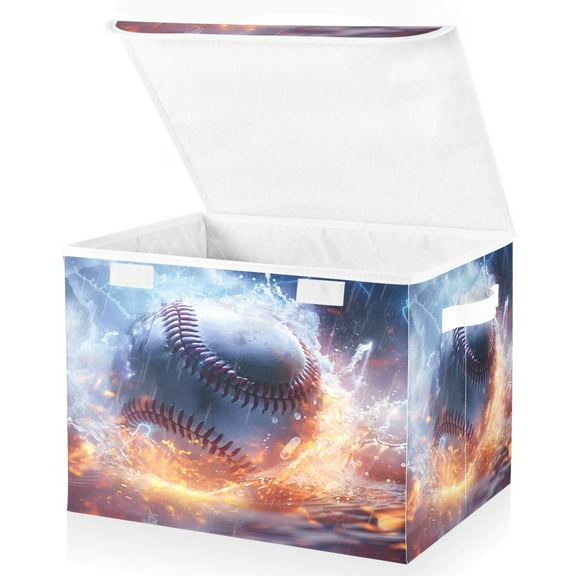 Ryvnso Baseball on Fire Large Lidded Foldable Storage Baskets Cubes Boxes Lids Bin for Home
