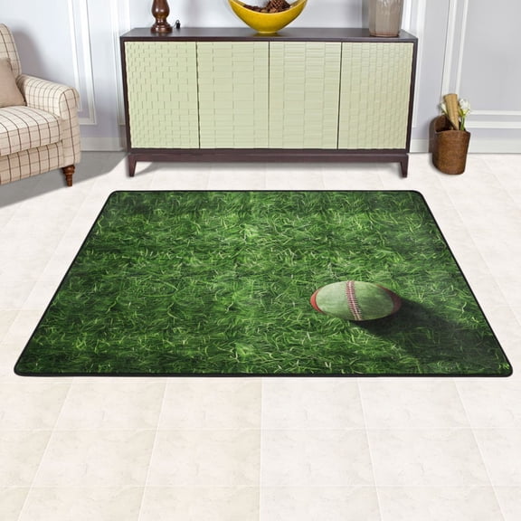 Ryvnso Baseball on Grass Area Floor Mats Large Nursery Rugs Non-Slip Carpets Doormat 72" x 48"