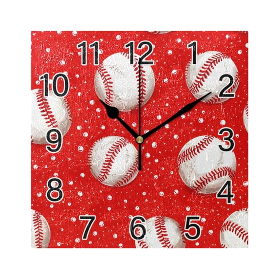 Ryvnso Baseball on Red Wall Clock Square Silent Non-Ticking Battery Operated 7.78"