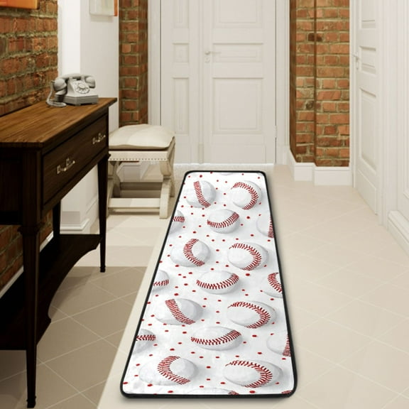Ryvnso Baseball on White Hallway Runner Rugs Floor Carpet Non Slip Entryway Mat 2' x 6'