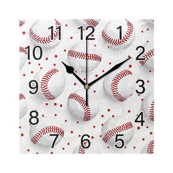 Ryvnso Baseball on White Wall Clock Square Silent Non-Ticking Battery Operated 7.78"