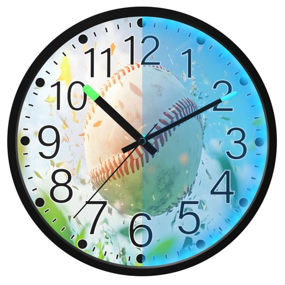 Ryvnso Baseball with Leaf 12 Inch Night Light Wall Clock Silent Battery Operated Luminous Clocks