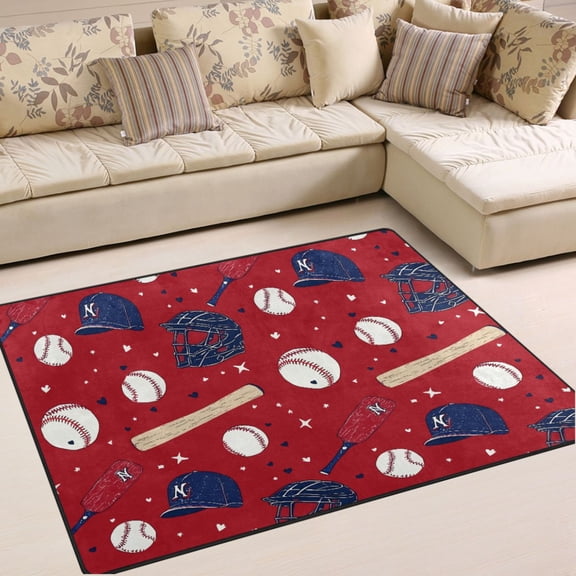Ryvnso Baseballs Area Rug Floor Mats Non-Slip Home Carpet 63 x 48 inch