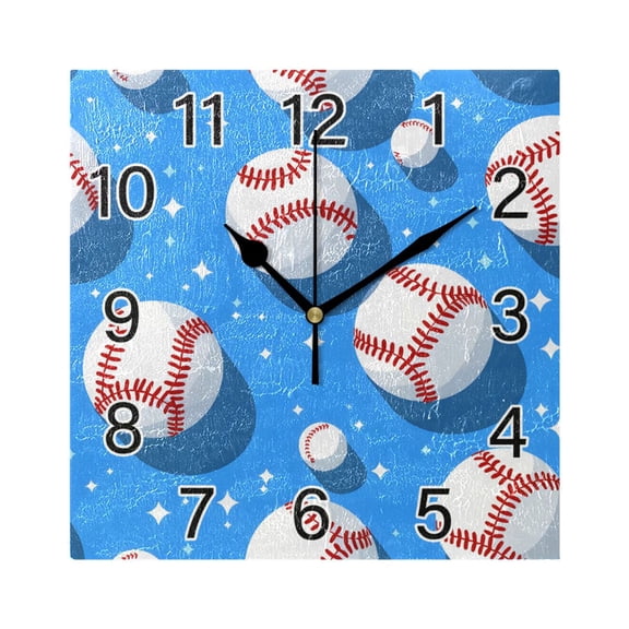 Ryvnso Baseballs Wall Clock Square Silent Non-Ticking Battery Operated 7.78"
