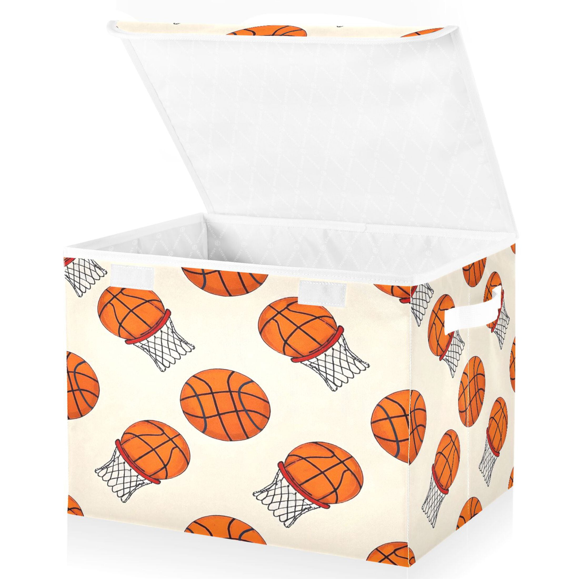 Ryvnso Basketball Large Lidded Foldable Storage Baskets Cubes Boxes Lids Bin for Home