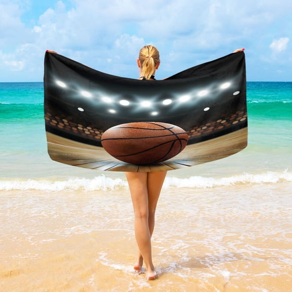 Ryvnso Basketball Oversized Beach Towel Microfiber Bath Blankets Swimming Fitness 37" x 74"
