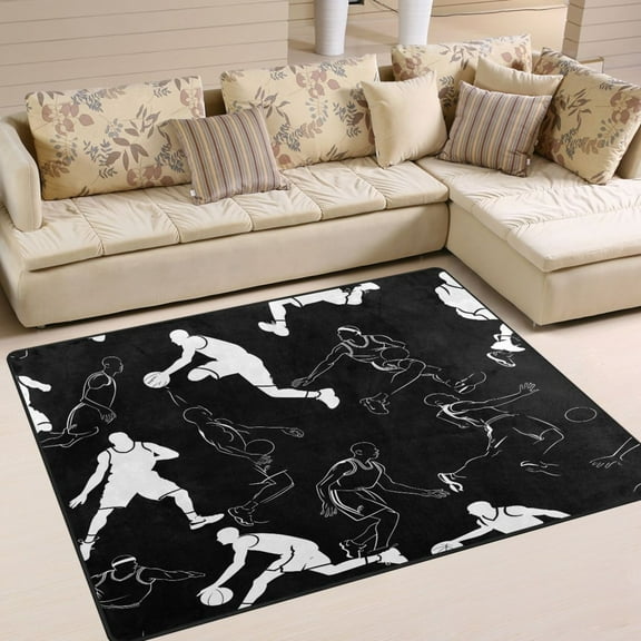 Ryvnso Basketball Players Area Floor Rugs Soft Non-Slip Large Mats Nursery Carpets 63" x 48"