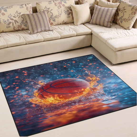 Ryvnso Basketball Splash Fire Area Rug Floor Mats Non-Slip Home Carpet 63 x 48 inch