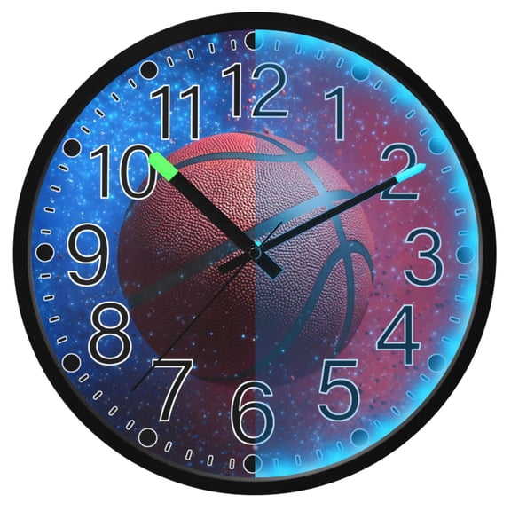 Ryvnso Basketball Starry 12 Inch Night Light Wall Clock Silent Battery Operated Luminous Clocks