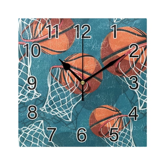 Ryvnso Basketball-a1 Wall Clock Square Silent Non-Ticking Battery Operated 7.78"