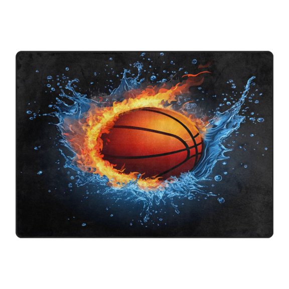 Ryvnso Basketball with Fire Area Rug Floor Mats Non-Slip Home Carpet 63 x 48 inch