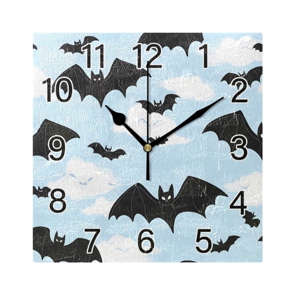 Ryvnso Bat and Cloud Wall Clock Square Silent Non-Ticking Battery Operated 7.78"