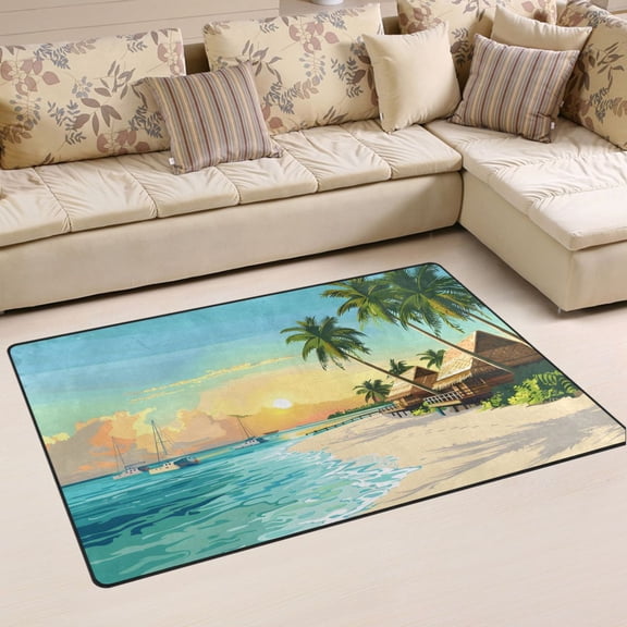 Ryvnso Beach with Palm Trees Area Floor Mat Non-Slip Carpet Soft Rugs Doormats 31" x 20"